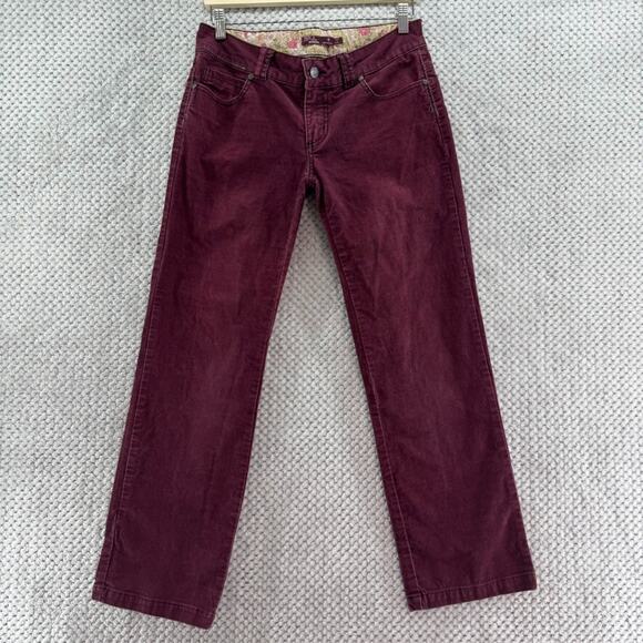 Prana Pants Womens 6 Short Inseam Burgundy Corduroy Straight Low Rise Y2K - Picture 1 of 14